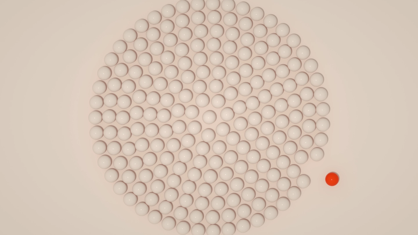 Large circle made up of many smaller white circles and one red Circle Texture with a red accent dot
