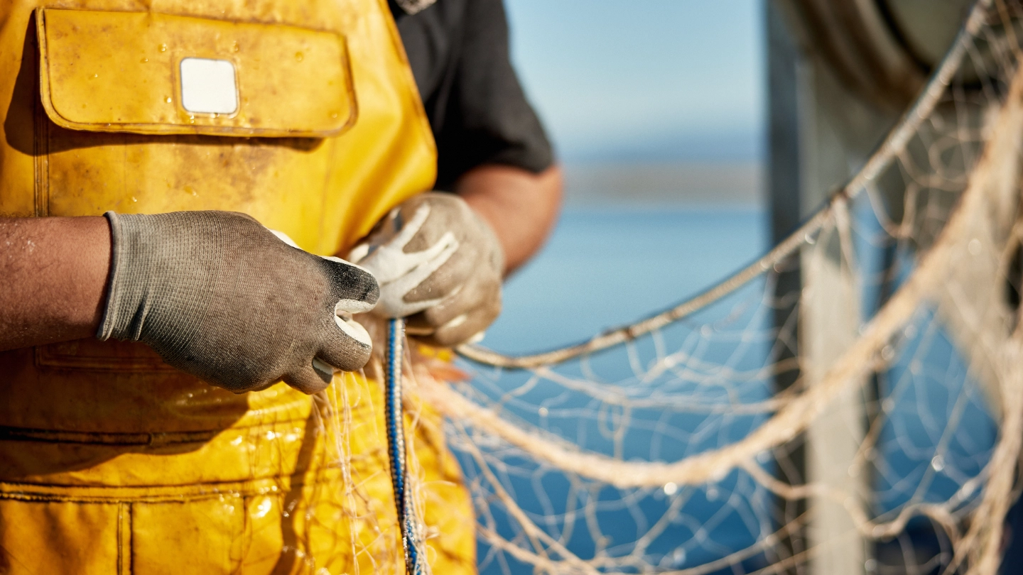 Close up of a fisherman holding net image
