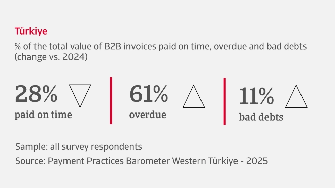 % of the total value of B2B invoices paid on time, overdue and bad debts in Türkiye
